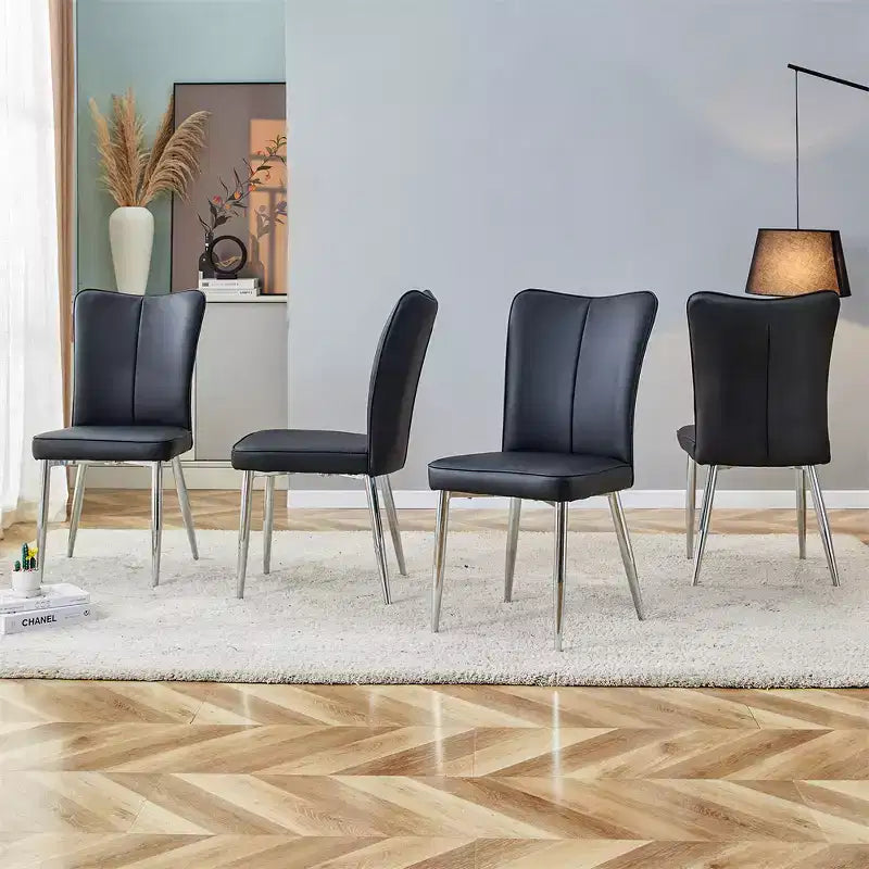Dining Chairs Set Of 4, Modern Minimalist Upholstered Dining Chairs With Backrest And Metal Legs black