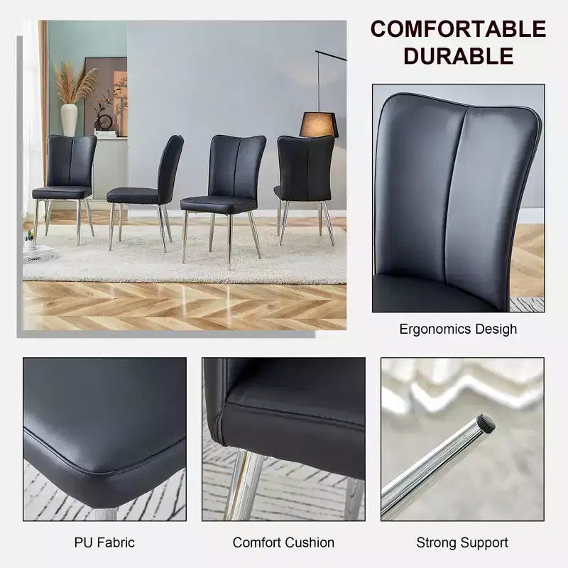 Dining Chairs Set Of 4, Modern Minimalist Upholstered Dining Chairs With Backrest And Metal Legs black