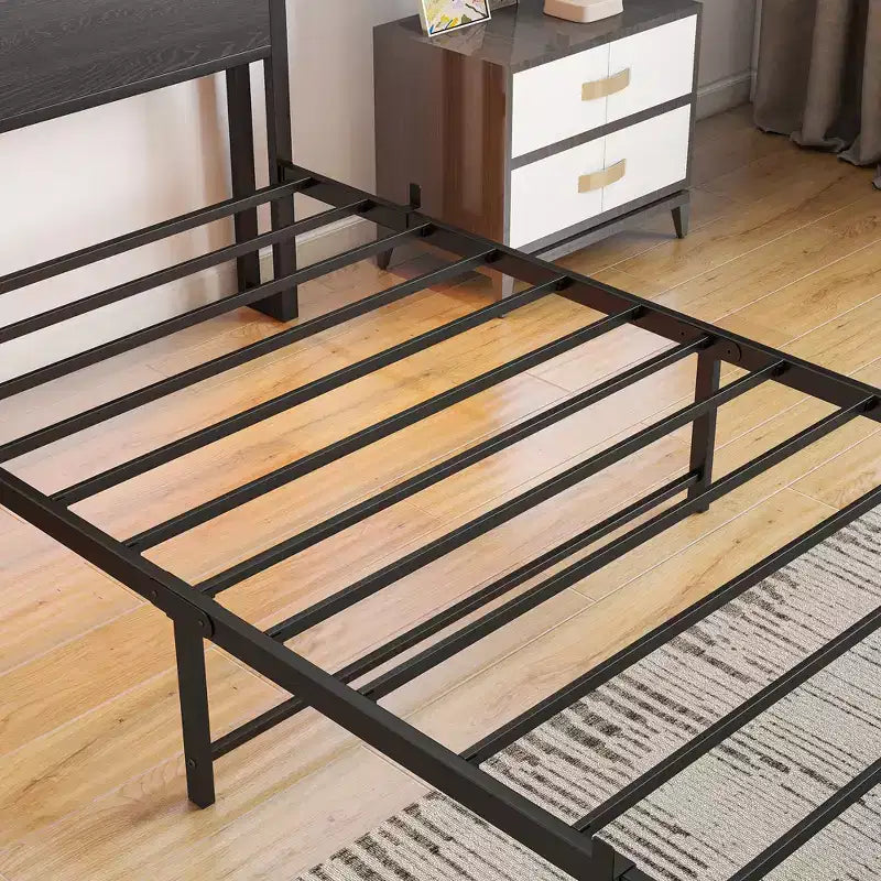 GDFStudio Kian Modern Twin Size Metal Platform Bed Frame with Storage Headboard, Charging Station and LED Lights