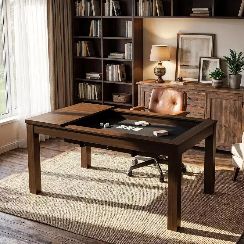 Famapy Walnut Multi-Functional Dining Game Table Convertible Table  Dining, Office & Board Game Station