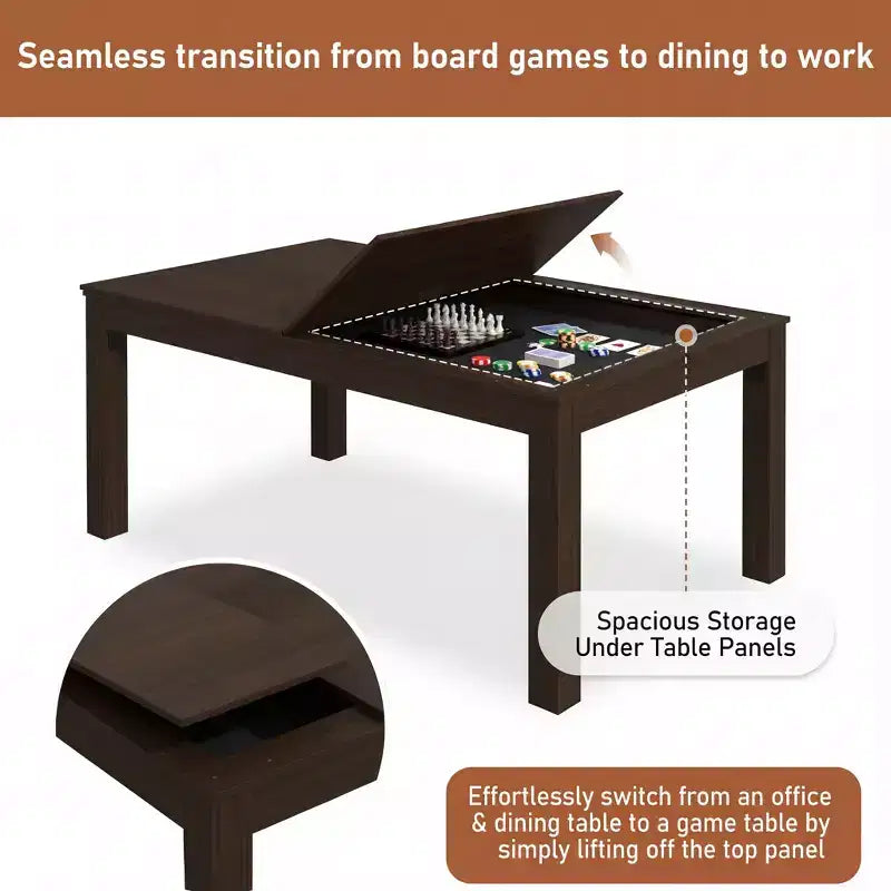 Famapy Walnut Multi-Functional Dining Game Table Convertible Table  Dining, Office & Board Game Station