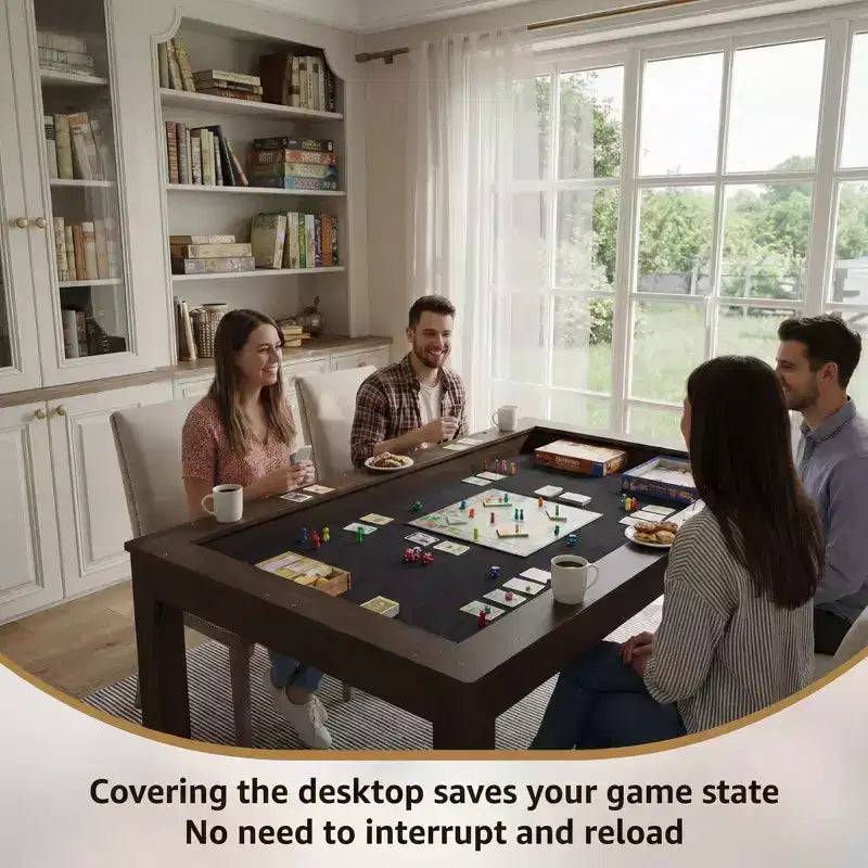 Famapy Walnut Multi-Functional Dining Game Table Convertible Table  Dining, Office & Board Game Station