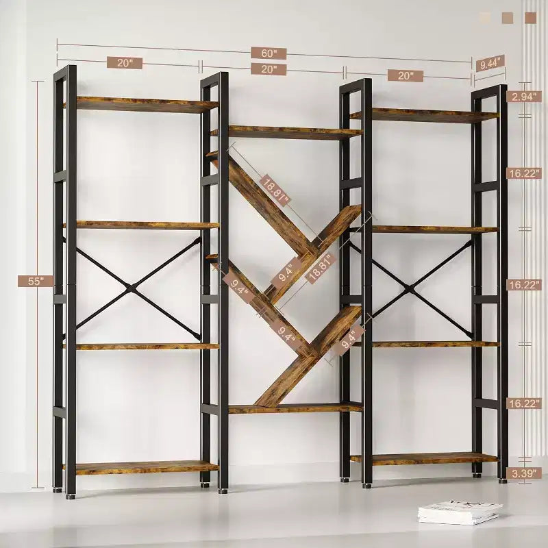 4-layer Bookshelves, Large Wooden Bookcases, Open Display Racks for Living Rooms and Bedrooms, Modern Bookshelf Metal-framed Furniture, Brown.