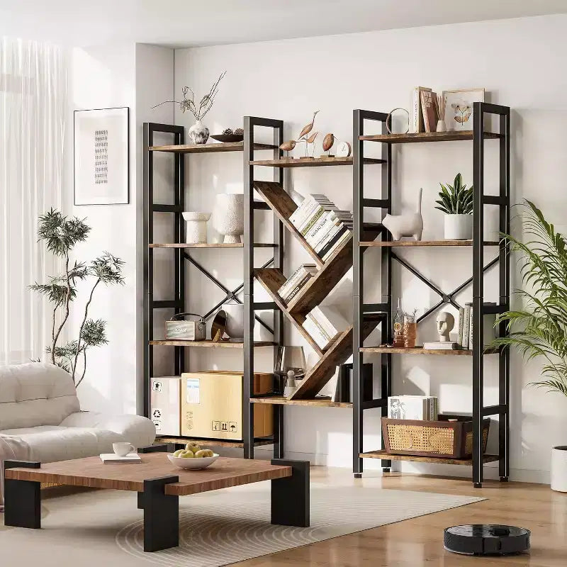 4-layer Bookshelves, Large Wooden Bookcases, Open Display Racks for Living Rooms and Bedrooms, Modern Bookshelf Metal-framed Furniture, Brown.
