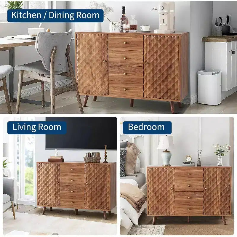47.2 Inch Farmhouse Sideboard Buffet Cabinet with 4 Drawers & 2 Doors, Large Storage Cabinet for Kitchen, Dining Room & Living Room