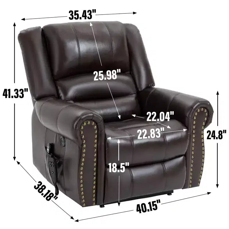 Brown Faux Leather Power Lift Recliner Chair Heat Massage Dual Motor Infinite Position Up to 350 LBS