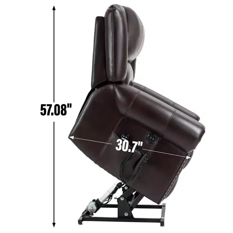 Brown Faux Leather Power Lift Recliner Chair Heat Massage Dual Motor Infinite Position Up to 350 LBS