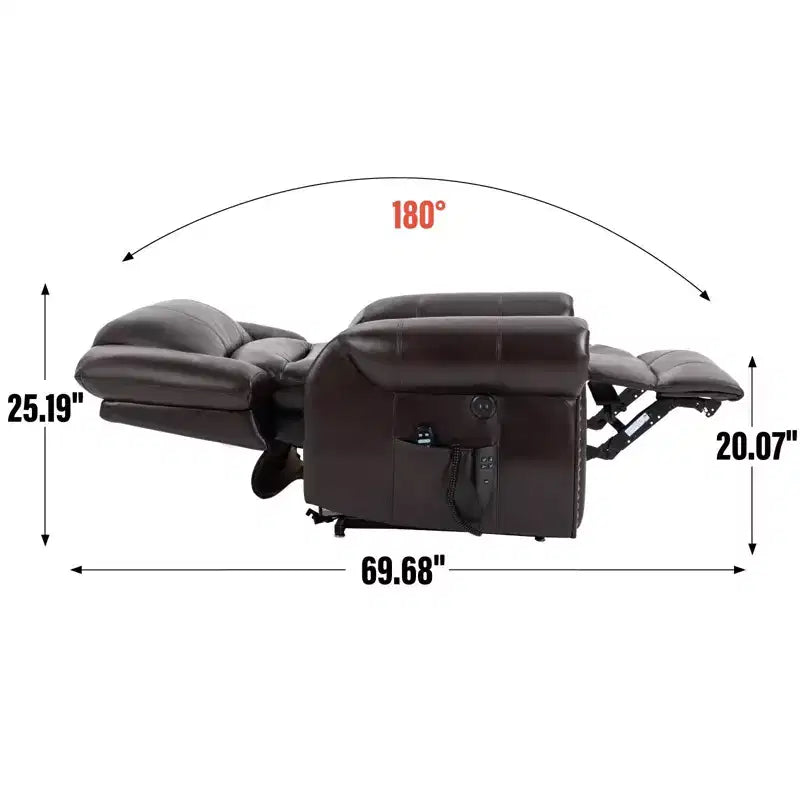 Brown Faux Leather Power Lift Recliner Chair Heat Massage Dual Motor Infinite Position Up to 350 LBS