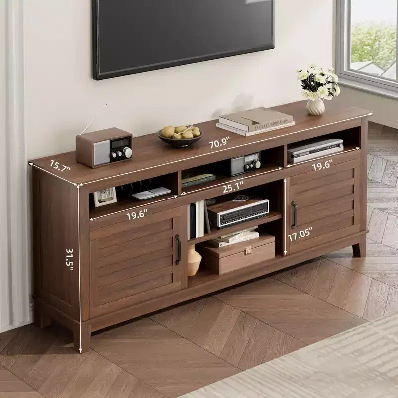 Coolmee 70.9 TV Stand, Entertainment Center with Adjustable Shelves, Farmhouse TV Stand with Cabinet Doors,for Living Room, Bedroom