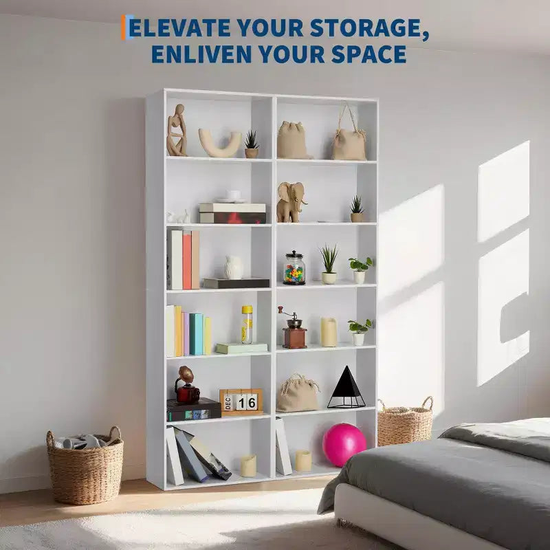 6 Tier Open Bookcase, Rustic Farmhouse Book Shelves, Spacious Organization for Storage, Organize Office, Durable & Resilient Build, Easy Assembly