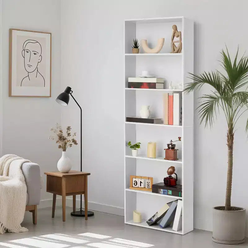 6 Tier Open Bookcase, Rustic Farmhouse Book Shelves, Spacious Organization for Storage, Organize Office, Durable & Resilient Build, Easy Assembly