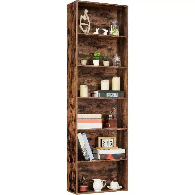 6 Tier Open Bookcase, Rustic Farmhouse Book Shelves, Spacious Organization for Storage, Organize Office, Durable & Resilient Build, Easy Assembly