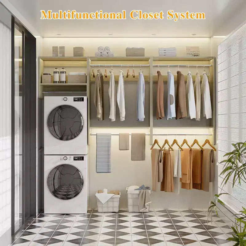 Besiost 95 Closet Organizer with 5 Hanging Rods, Wall Mounted Clothes Hanging Rack for Organization