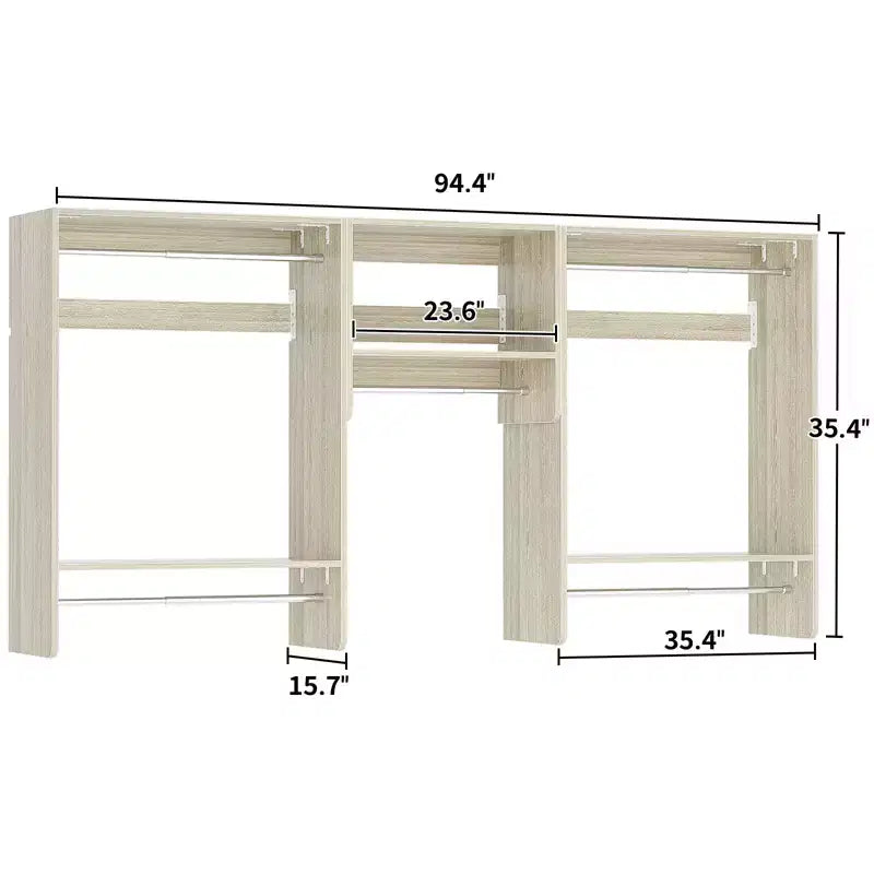 Besiost 95 Closet Organizer with 5 Hanging Rods, Wall Mounted Clothes Hanging Rack for Organization