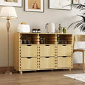 Hitow Farmhouse Buffet Sideboard Adjustable 6-Drawer Cabinet Solid Wood Slats Kitchen & Dining Storage Cabinet Kitchen Pantry Storage Solution