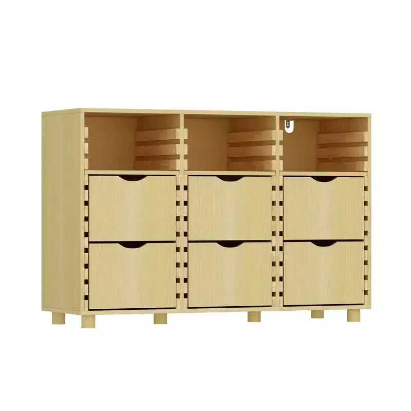 Hitow Farmhouse Buffet Sideboard Adjustable 6-Drawer Cabinet Solid Wood Slats Kitchen & Dining Storage Cabinet Kitchen Pantry Storage Solution