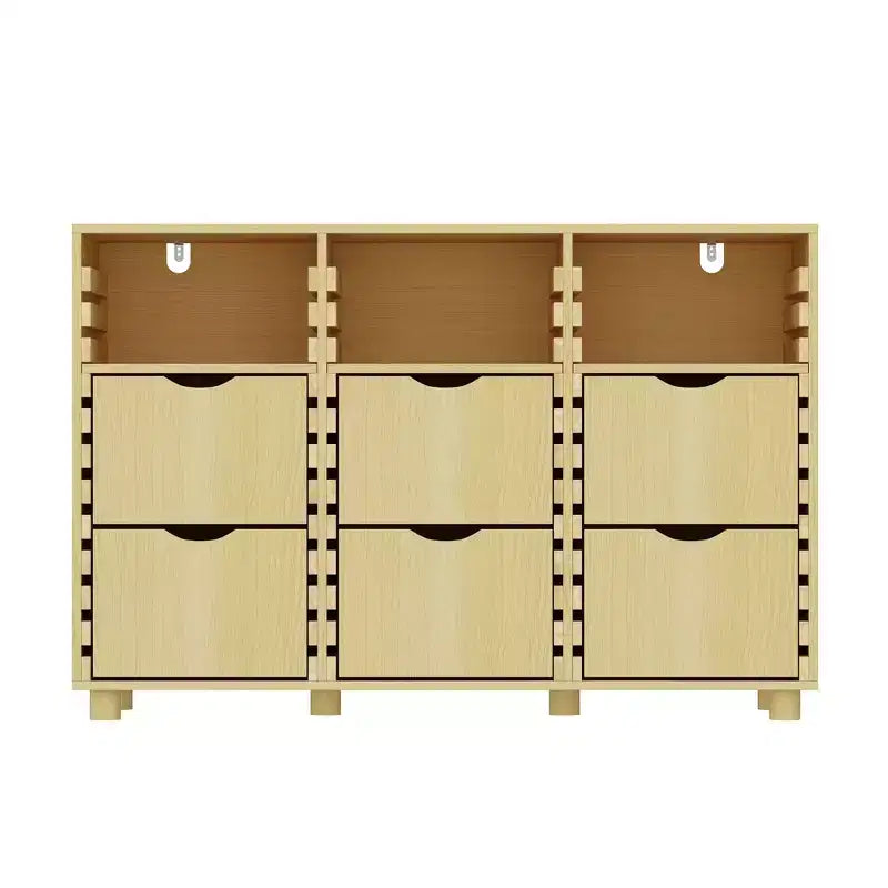 Hitow Farmhouse Buffet Sideboard Adjustable 6-Drawer Cabinet Solid Wood Slats Kitchen & Dining Storage Cabinet Kitchen Pantry Storage Solution