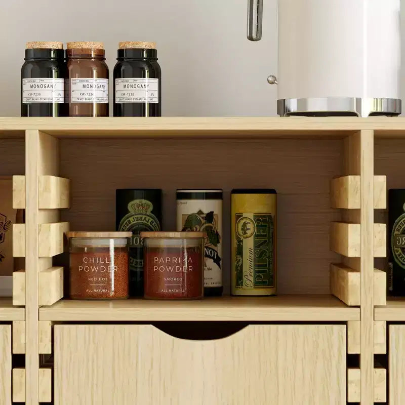 Hitow Farmhouse Buffet Sideboard Adjustable 6-Drawer Cabinet Solid Wood Slats Kitchen & Dining Storage Cabinet Kitchen Pantry Storage Solution