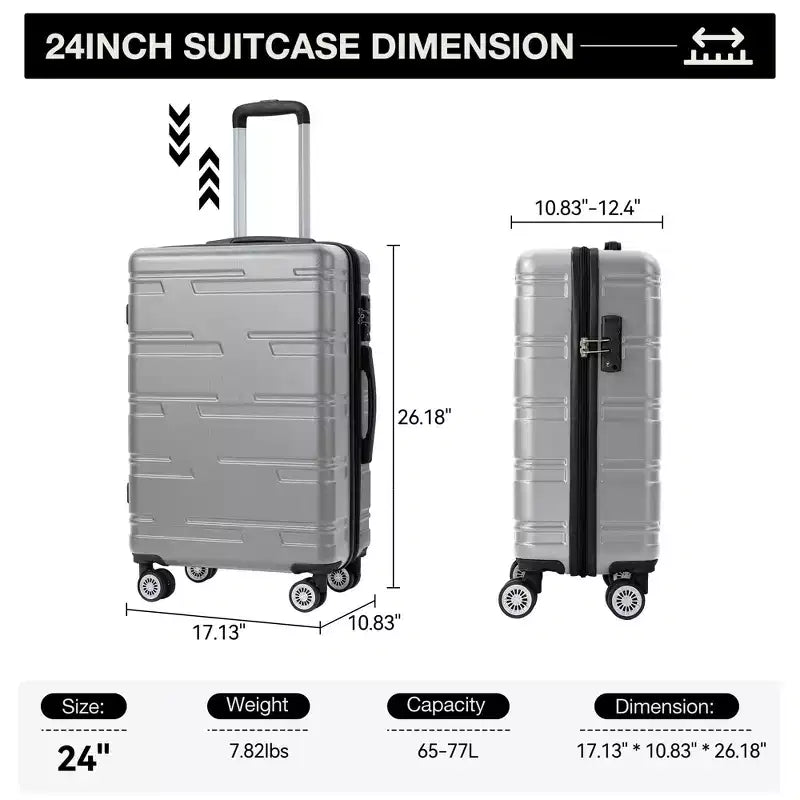 24 inch Expandable Hard Shell Carry On Luggage with Spinner Wheels, Hardside Carry On Suitcase with Tsa Lock, Lightweight Hardshell Suitcase