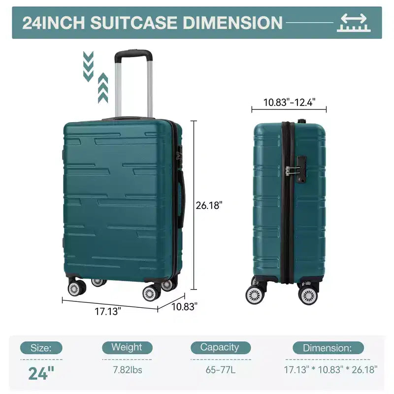 24 inch Expandable Hard Shell Carry On Luggage with Spinner Wheels, Hardside Carry On Suitcase with Tsa Lock, Lightweight Hardshell Suitcase