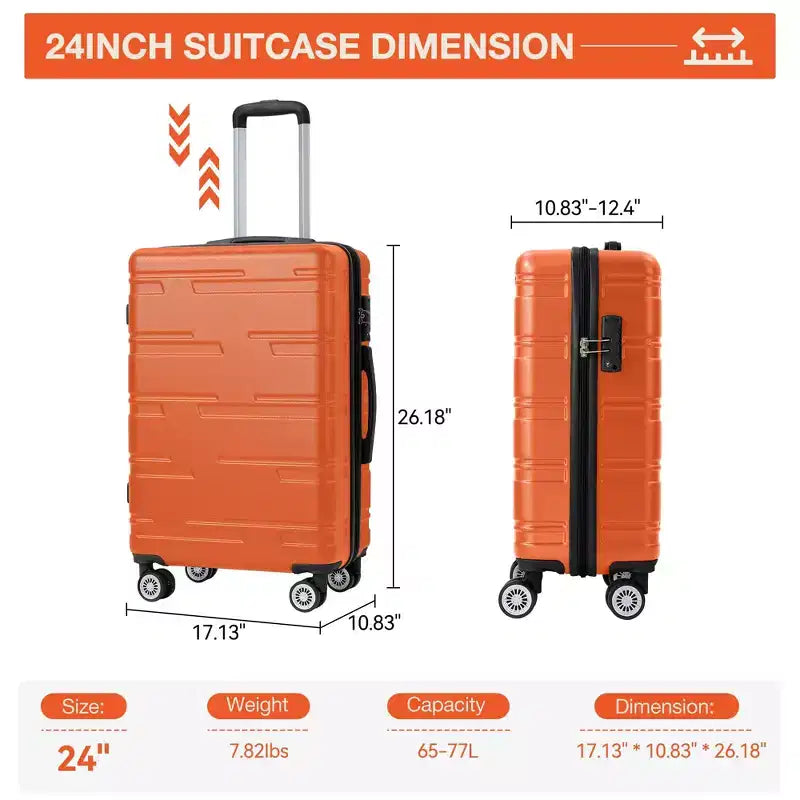 24 inch Expandable Hard Shell Carry On Luggage with Spinner Wheels, Hardside Carry On Suitcase with Tsa Lock, Lightweight Hardshell Suitcase