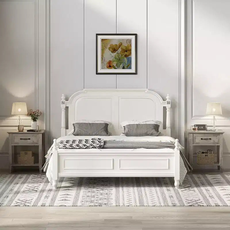 Nightstand with Storage Drawer & Open Shelf - Farmhouse End Table for Bedroom/Living Room