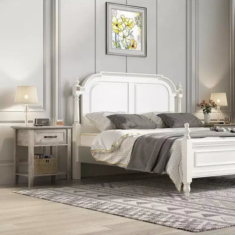 Nightstand with Storage Drawer & Open Shelf - Farmhouse End Table for Bedroom/Living Room