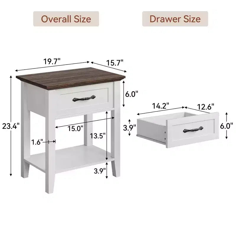 Nightstand with Storage Drawer & Open Shelf - Farmhouse End Table for Bedroom/Living Room