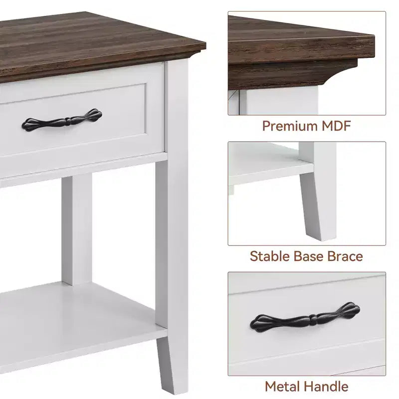 Nightstand with Storage Drawer & Open Shelf - Farmhouse End Table for Bedroom/Living Room