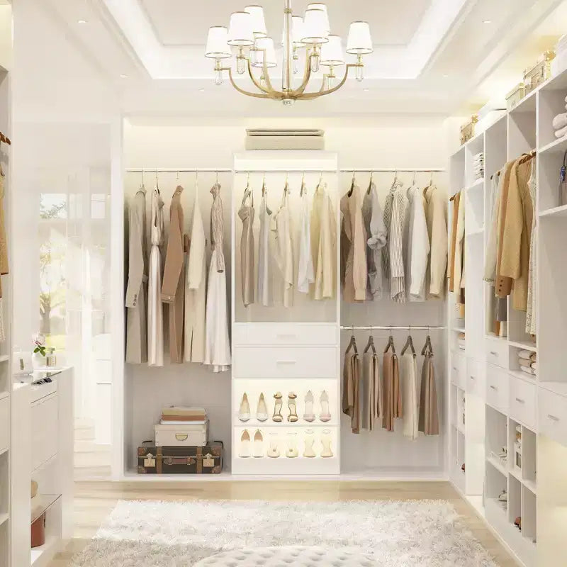 Besiost 8FT Closet Organizer with Extendable Hanging Rod, Wood Closet System with Drawer