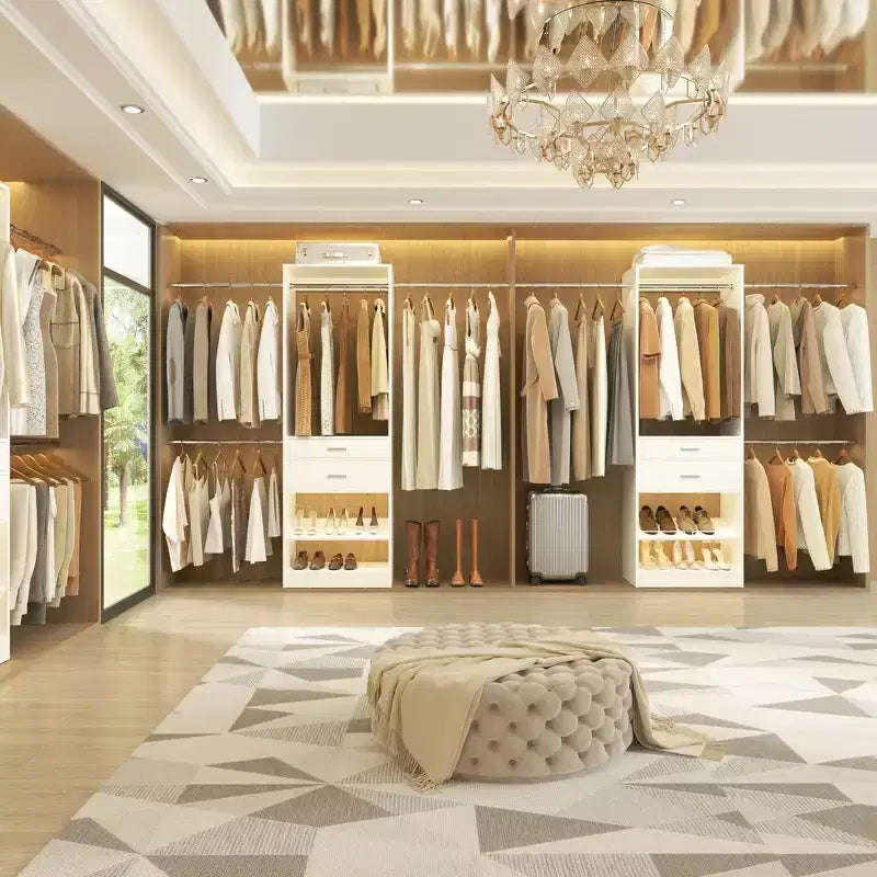 Besiost 8FT Closet Organizer with Extendable Hanging Rod, Wood Closet System with Drawer