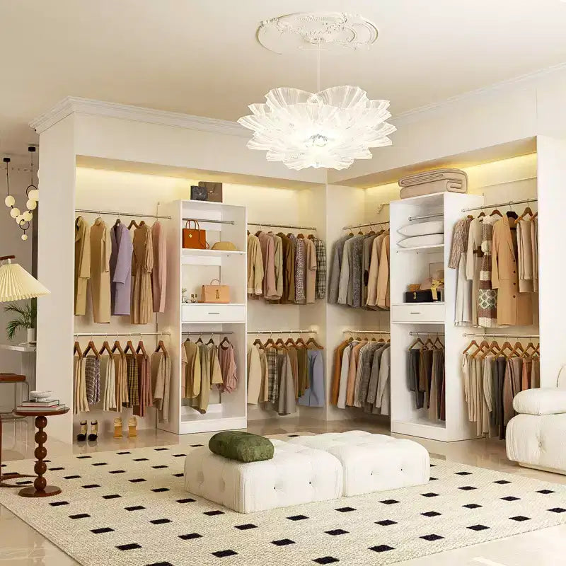 Besiost 8FT Closet Organizer with Extendable Hanging Rod, Wood Closet System with Drawer