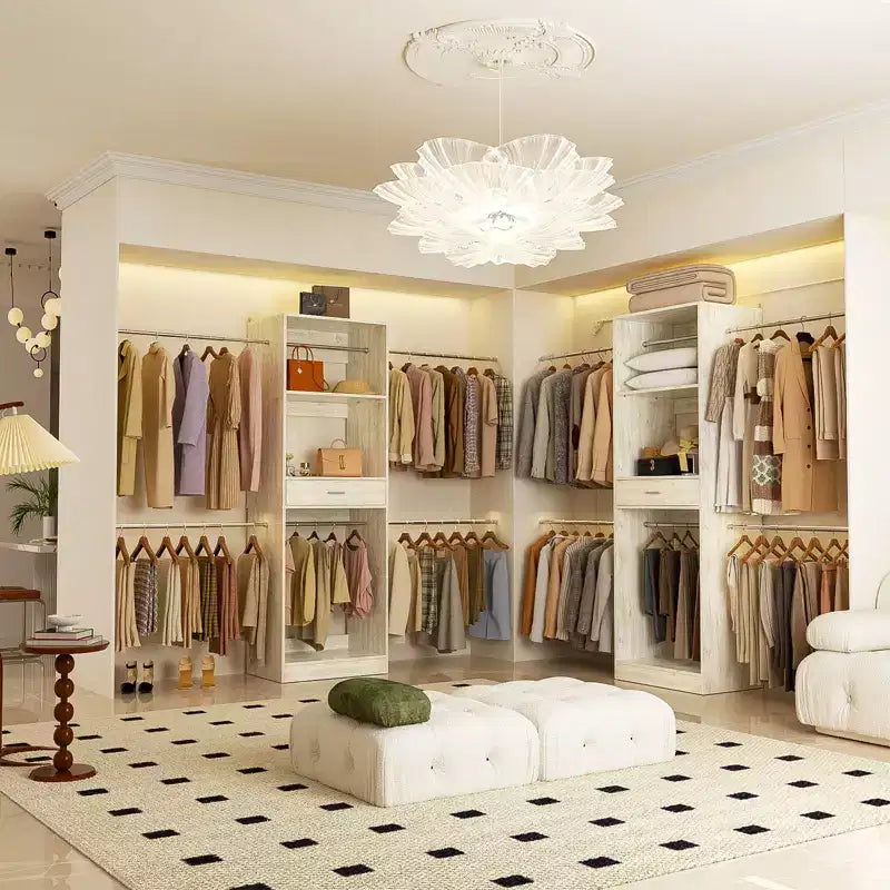 Besiost 8FT Closet Organizer with Extendable Hanging Rod, Wood Closet System with Drawer