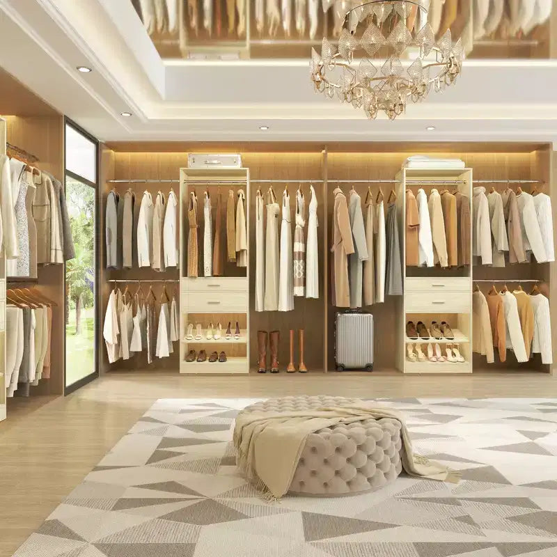 Besiost 8FT Closet Organizer with Extendable Hanging Rod, Wood Closet System with Drawer