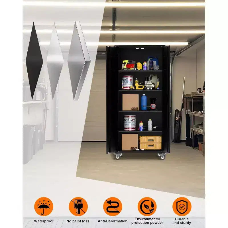 Garvee 72 inch Metal Garage Cabinet with Pegboard, Tall Storage Cabinets W/Doors & Adjustable Shelves, Black