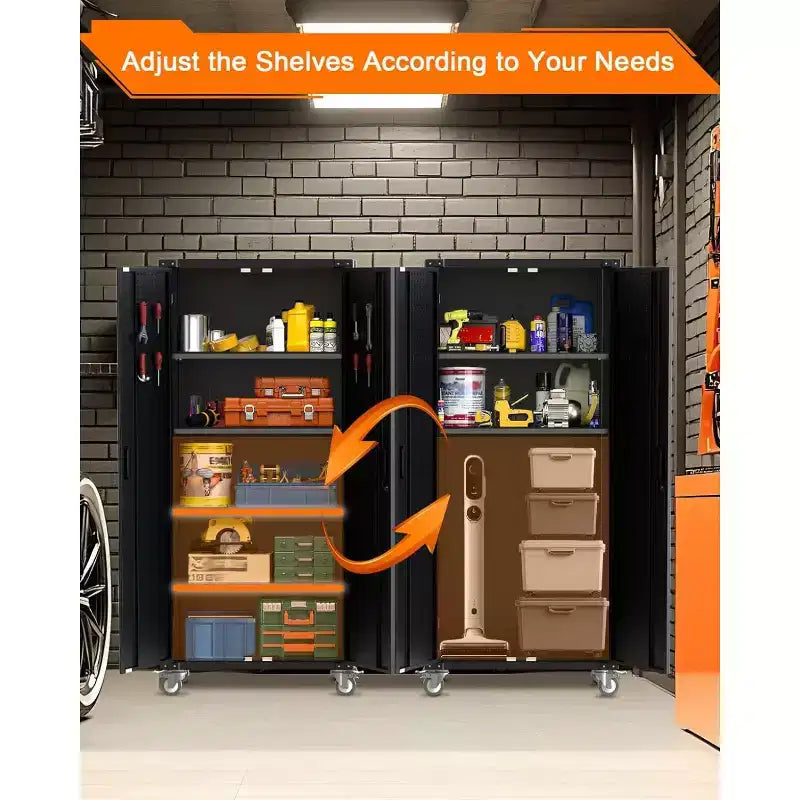 Garvee 72 inch Metal Garage Cabinet with Pegboard, Tall Storage Cabinets W/Doors & Adjustable Shelves, Black