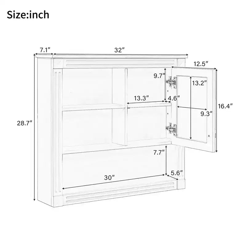 FAMYYT 32 in. W x 28 in. H Rectangular MDF Medicine Cabinet with Mirror, 5 Removable Shelves, Soft-closing Hinges