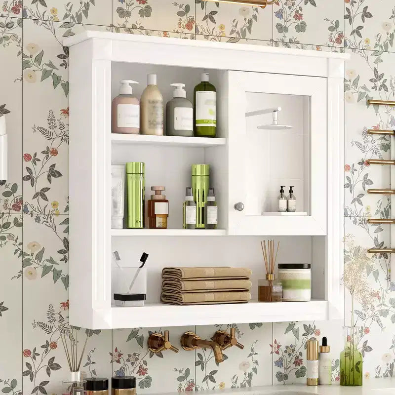FAMYYT 32 in. W x 28 in. H Rectangular MDF Medicine Cabinet with Mirror, 5 Removable Shelves, Soft-closing Hinges