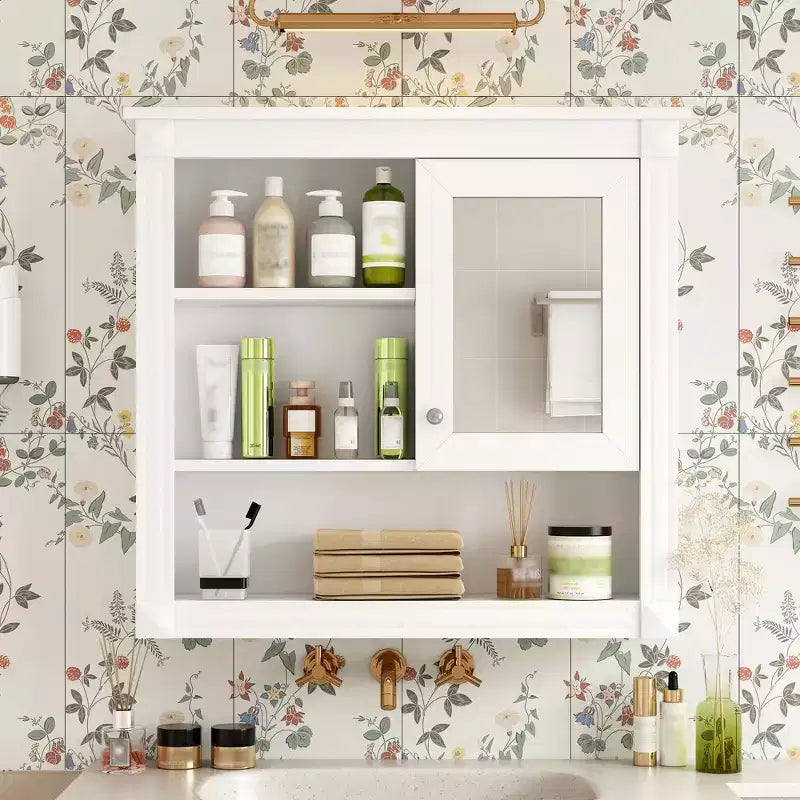 FAMYYT 32 in. W x 28 in. H Rectangular MDF Medicine Cabinet with Mirror, 5 Removable Shelves, Soft-closing Hinges