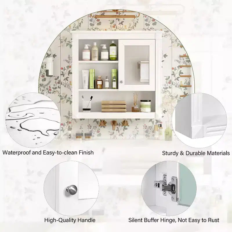 FAMYYT 32 in. W x 28 in. H Rectangular MDF Medicine Cabinet with Mirror, 5 Removable Shelves, Soft-closing Hinges