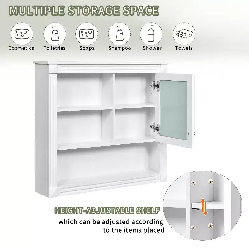 FAMYYT 32 in. W x 28 in. H Rectangular MDF Medicine Cabinet with Mirror, 5 Removable Shelves, Soft-closing Hinges