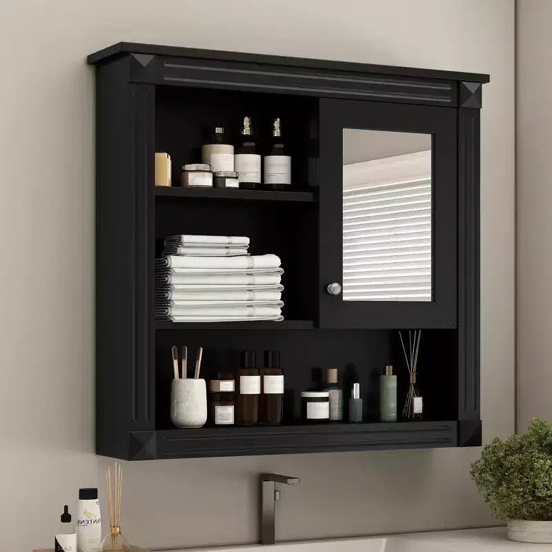 FAMYYT 32 in. W x 28 in. H Rectangular MDF Medicine Cabinet with Mirror, 5 Removable Shelves, Soft-closing Hinges