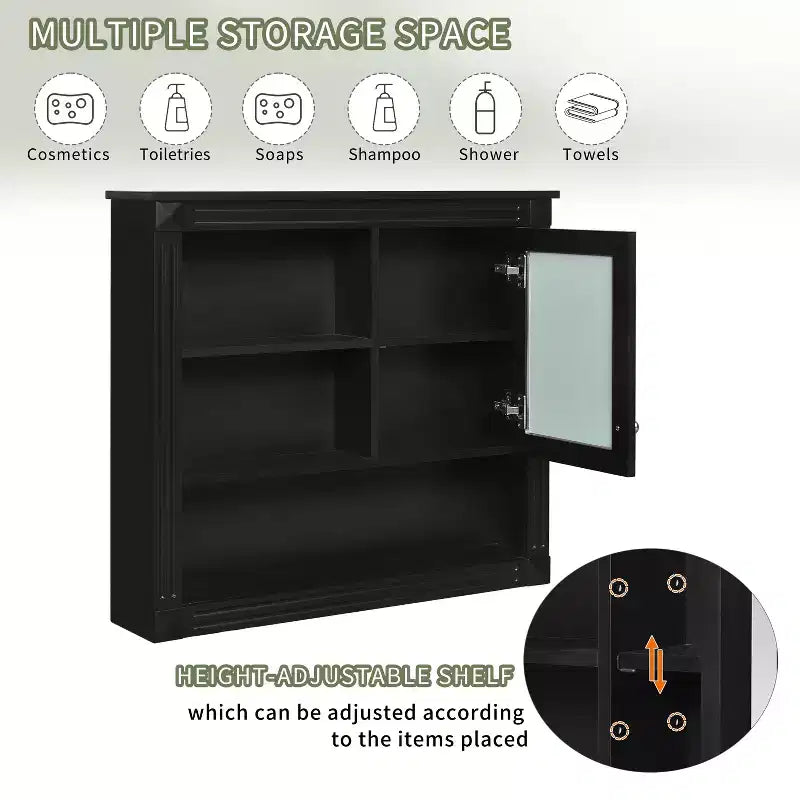 FAMYYT 32 in. W x 28 in. H Rectangular MDF Medicine Cabinet with Mirror, 5 Removable Shelves, Soft-closing Hinges