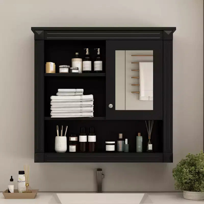 FAMYYT 32 in. W x 28 in. H Rectangular MDF Medicine Cabinet with Mirror, 5 Removable Shelves, Soft-closing Hinges