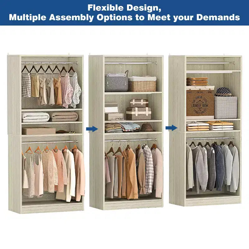 Besiost 36 Wooden Closet Organizer with Adjustable Shelves, Freestanding Wardrobe with Hanging Rails