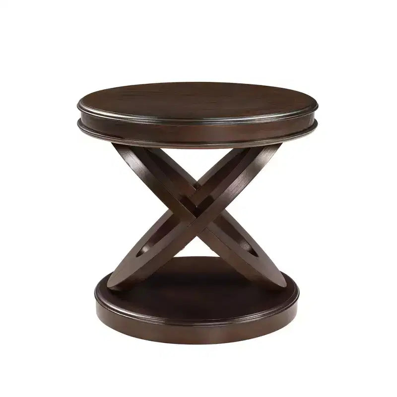 Luxystar Retro Wood Round End Table with X-shape Base for Dining or Living Room, Espresso