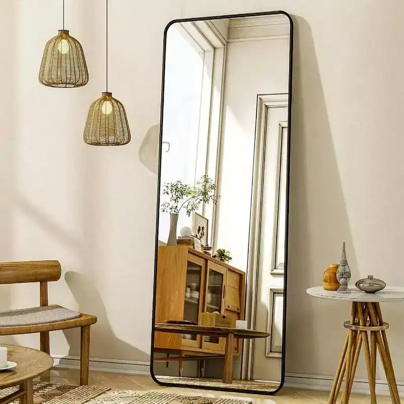 56 inchx 21 inch floor full length mirror standing full body rounded corner rectangle mirrors with stand black bedroom living room