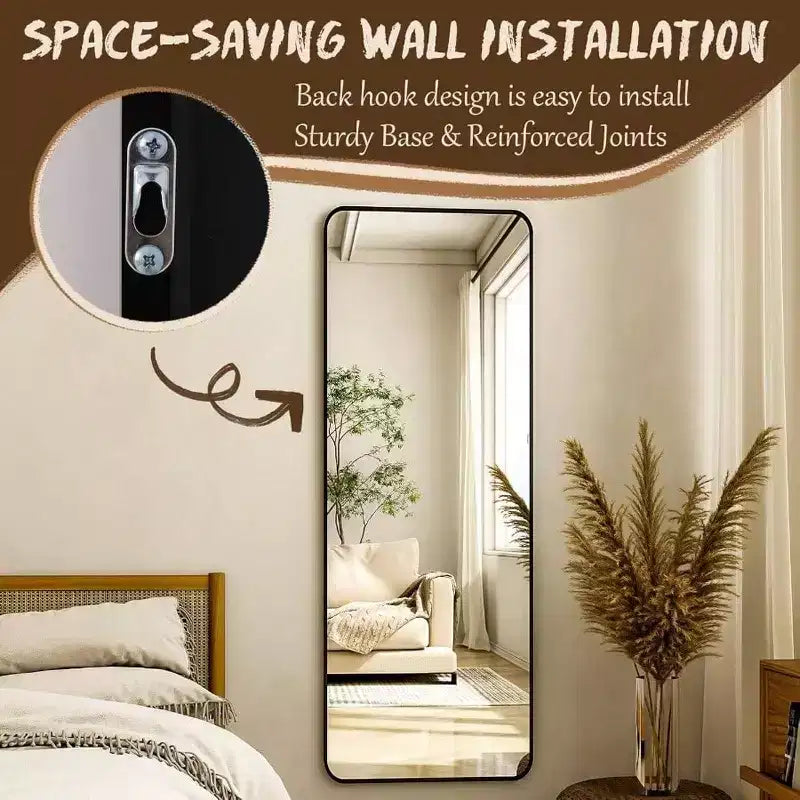 56 inchx 21 inch floor full length mirror standing full body rounded corner rectangle mirrors with stand black bedroom living room