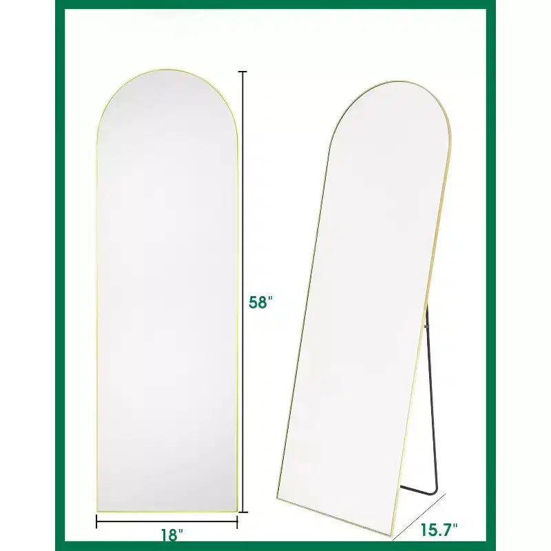 Freestanding Arched Full Body Mirror 58x18, Gold Wall Mounted for Bedroom Dressing