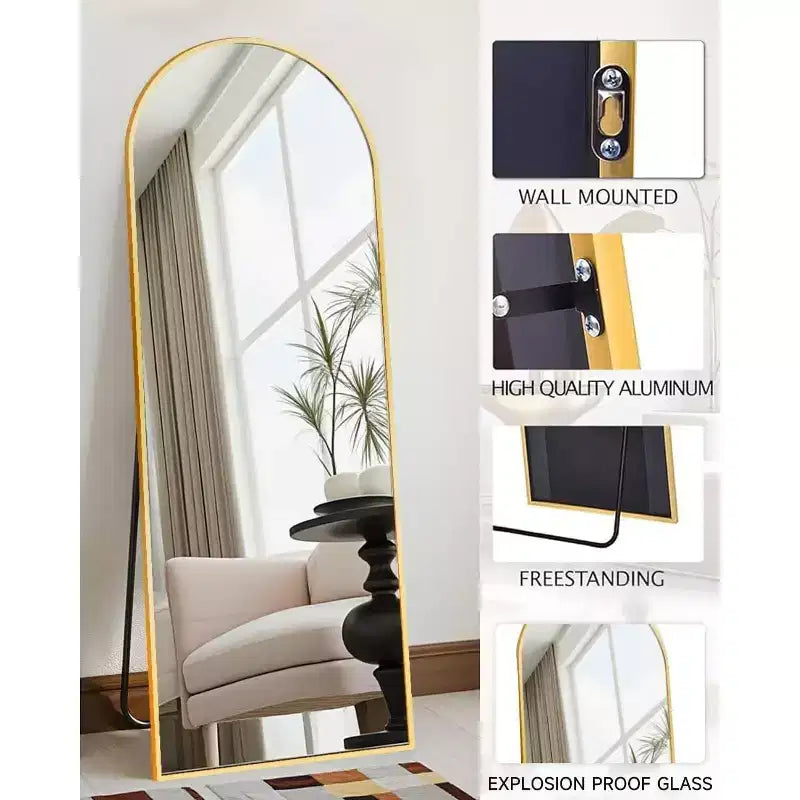 Freestanding Arched Full Body Mirror 58x18, Gold Wall Mounted for Bedroom Dressing
